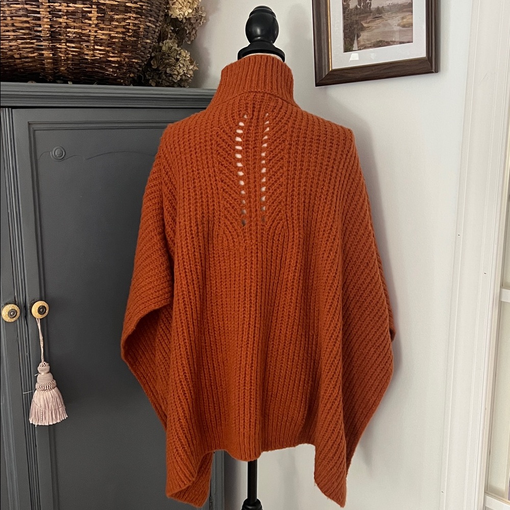 By Anthropologie Burnt Orange Poncho Sweater - Picture 6 of 7